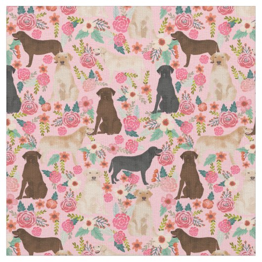 Tissu Labradors vintages floraux roses (Fermer)