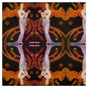 Tissu LADY PHOENIX ART DÉCO BEAUTÉ MODE Orange Noir