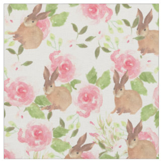 Tissu Lapin brun d'aquarelle de fleurs roses de roses