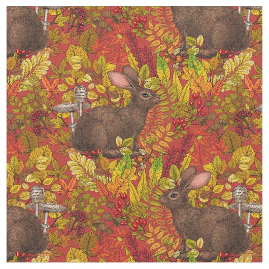 Tissu Lapin d'automne en rouge (Fermer)
