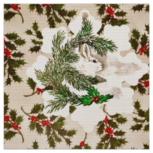 Tissu Lapin de flocon de neige de houx