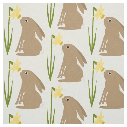 Tissu Lapin de Pâques et fleur de jonquille (Échantillon)