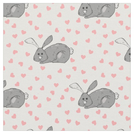 Tissu Lapin Gris Mignon avec Impression de Cœurs Roses (Fermer)