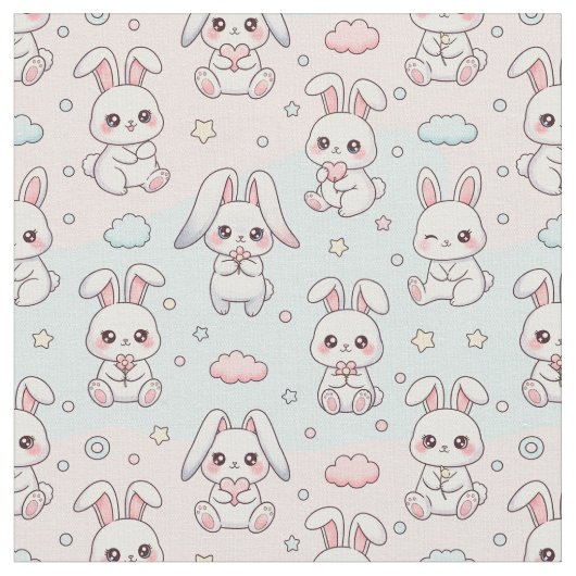 Tissu Lapin heureux Kawaii Bunny (Fermer)