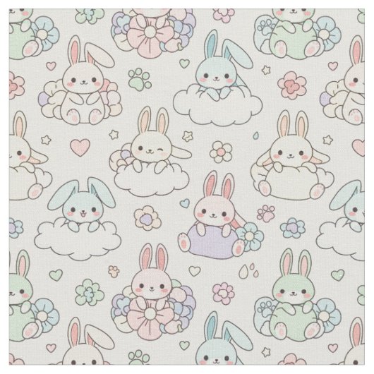 Tissu Lapin Kawaii Heureux (Fermer)