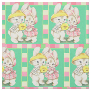 Tissu Lapins Vintages de Pâques lapins Triage Plaid 4,5 