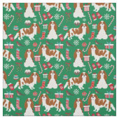Tissu Le Cavalier roi Charles Espagnol vert de Noël (Échantillon)