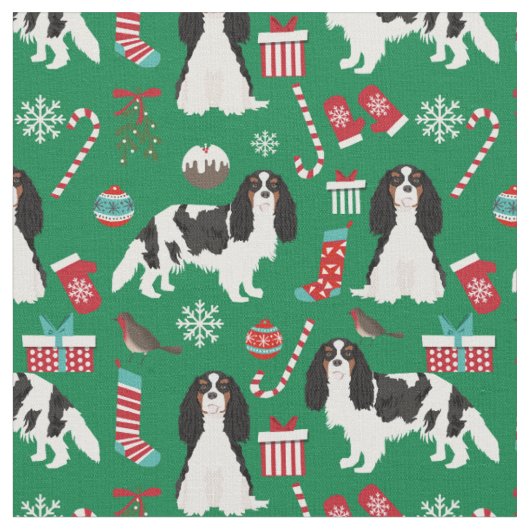 Tissu Le Cavalier roi Charles Espagnol vert de Noël (Fermer)