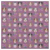 Tissu Le chien australien Shepherd fait face à des fleur (Échantillon)