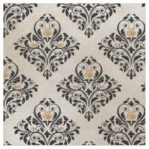 Tissu Le Damas de la floraison noire sur la crème