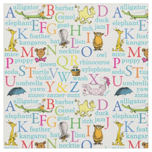 Tissu Le modèle ABC de Dr Seuss avec des mots (Fermer)
