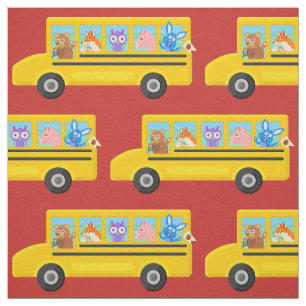 Tissu Le motif mignon d'animaux d'autobus scolaire