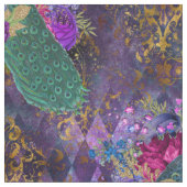 Tissu Le paon et les fleurs en violet (Fermer)