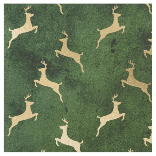 Tissu Le renne de Noël d'or sur le vert (Fermer)