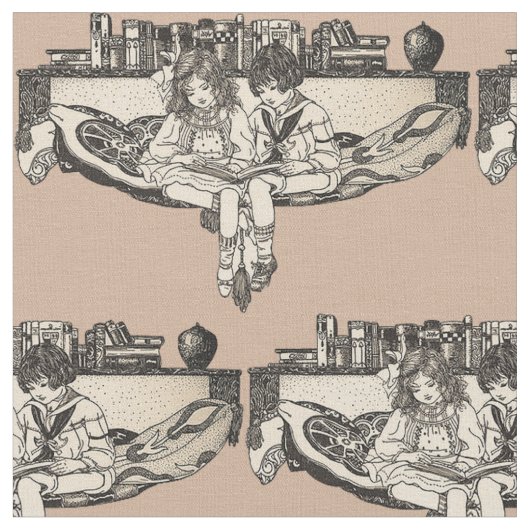 Tissu Lecture de garçon et de fille (Fermer)