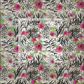 Tissu Leopard Zebra et Motif Rose (Carreau)