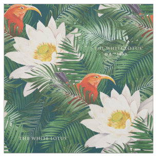 Tissu Les Blancs Lotus Tropical Birds & Lotus Motif