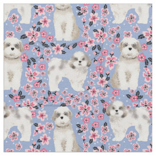 Tissu les fleurs de cerisiers shih tzu rose