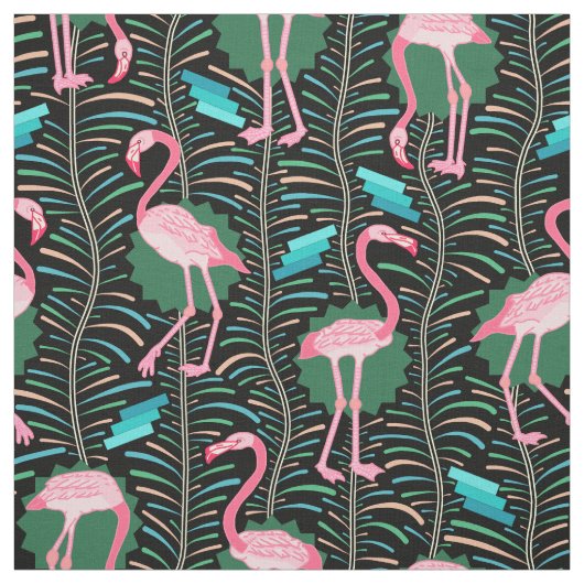Tissu Les fougères des oiseaux 20s Deco de Flamant rose (Échantillon)