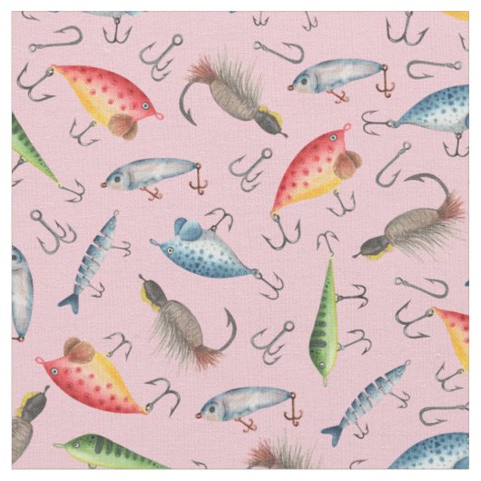 Tissu Les leurres de pêche en rose (Fermer)
