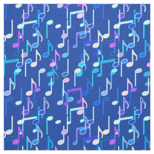 Tissu Les notes musicales impriment - le bleu d'indigo,