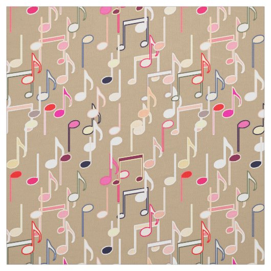 Tissu Les notes musicales impriment - le taupe bronzage, (Échantillon)