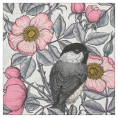 Tissu Les poulets dans la nature rose, rose et gris (Échantillon)