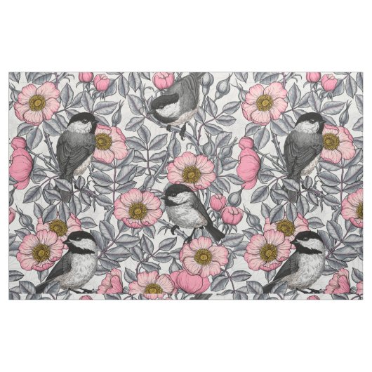 Tissu Les poulets dans la nature rose, rose et gris (Fat Quarter)