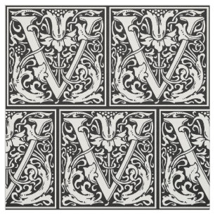 Tissu Lettre V Monogramme médiéval Art Nouveau