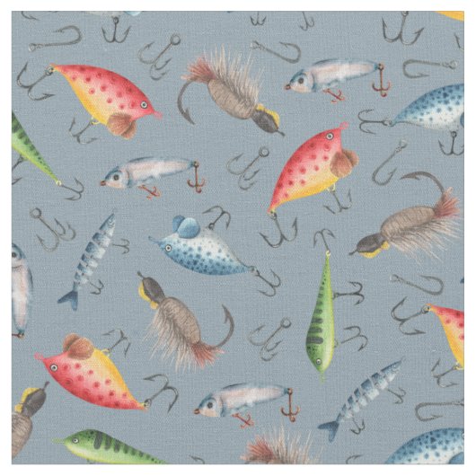 Tissu leurres de pêche sur gris-bleu (Fermer)
