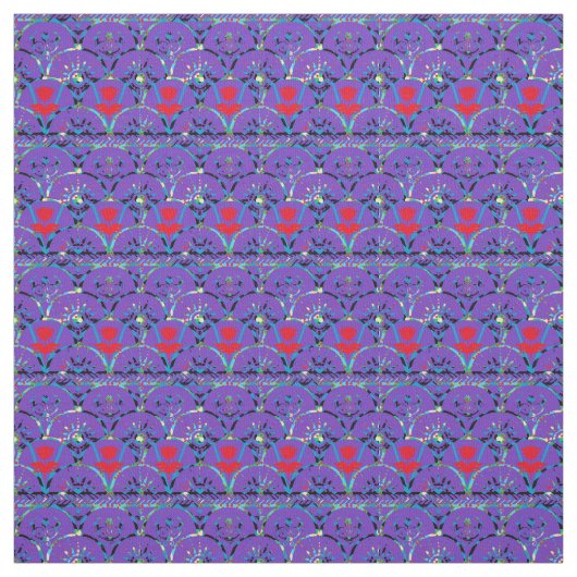 Tissu Levée de soleil pourpre de Boho | Fleurs rouges (Échantillon)