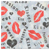 Tissu Lèvres, traces de rouge à lèvres, baiser. (Détail)