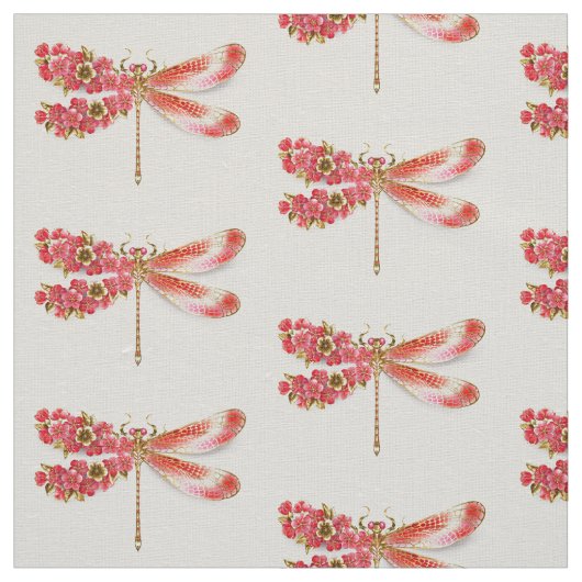 Tissu libellule de fleurs avec sakura de bijoux (Échantillon)
