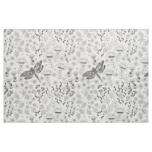 Tissu libellule et fleurs