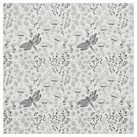 Tissu libellule et fleurs (Échantillon)