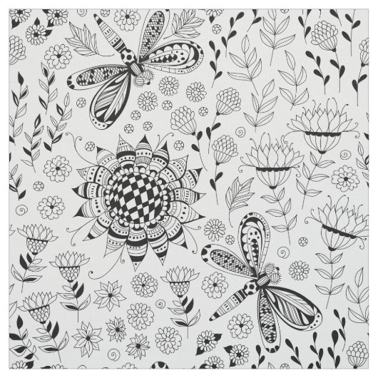 Tissu libellules et fleurs (Échantillon)