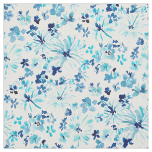 Tissu LIBÉREZ POUR ÊTRE aquarelle bleue florale