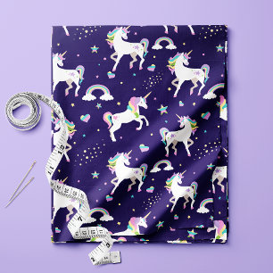 Tissu Licorne Cœur Et Étoile Arc-En-Ciel Violet Mignon