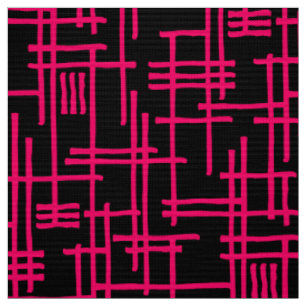 Tissu Lignes Abstraites 120923 - Néon Rouge sur Noir