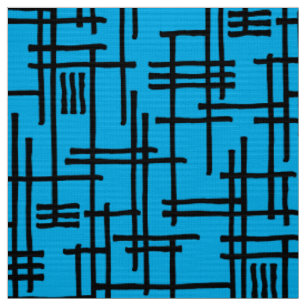 Tissu Lignes Abstraites 120923 - Noir sur Bleu Ciel