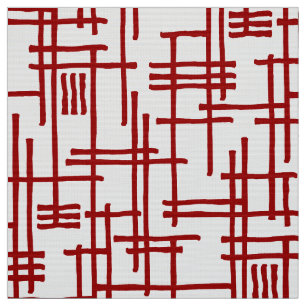 Tissu Lignes Abstraites 120923 - Rouge rubis sur blanc