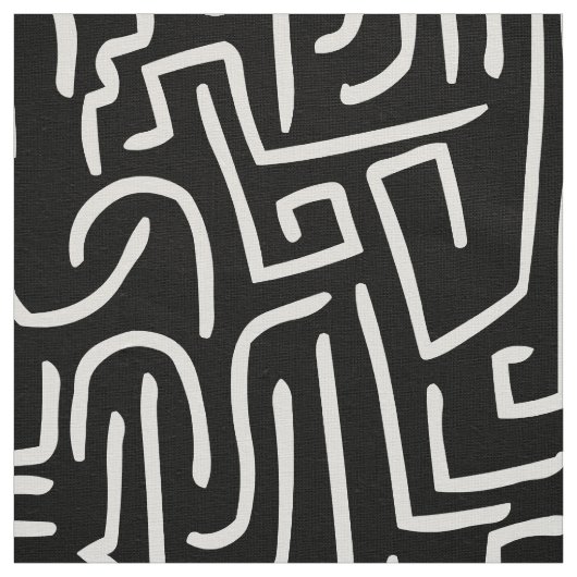 Tissu Lignes Abstraites 130318 - Blanc sur noir (Échantillon)