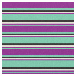 Tissu Lignes Aquamarine, Purple, Beige et Black