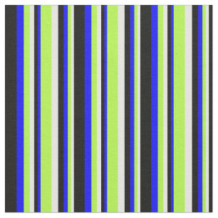 Tissu Lignes blanches, vert clair, bleu et noir
