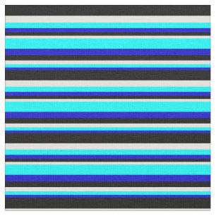 Tissu Lignes bleues, cyanes, cyanes et noires
