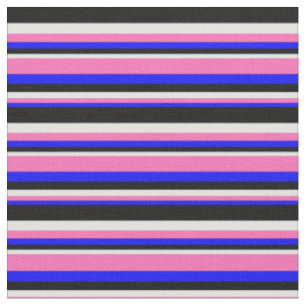 Tissu Lignes bleues, roses chaudes, cyanes claires et no