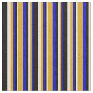 Tissu Lignes bleues, rouges d'or, beiges et noires