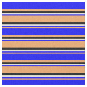 Tissu Lignes Brown, Bleues, Jaunes clairs et Noires
