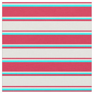 Tissu Lignes couleur Crimson, Crème à la Menthe et Cyan
