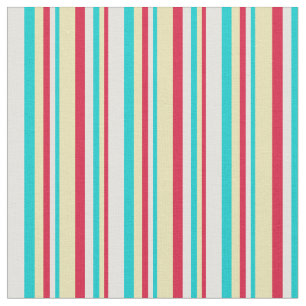 Tissu Lignes Crimson, Tan, Turquoise foncé & Cyan clair